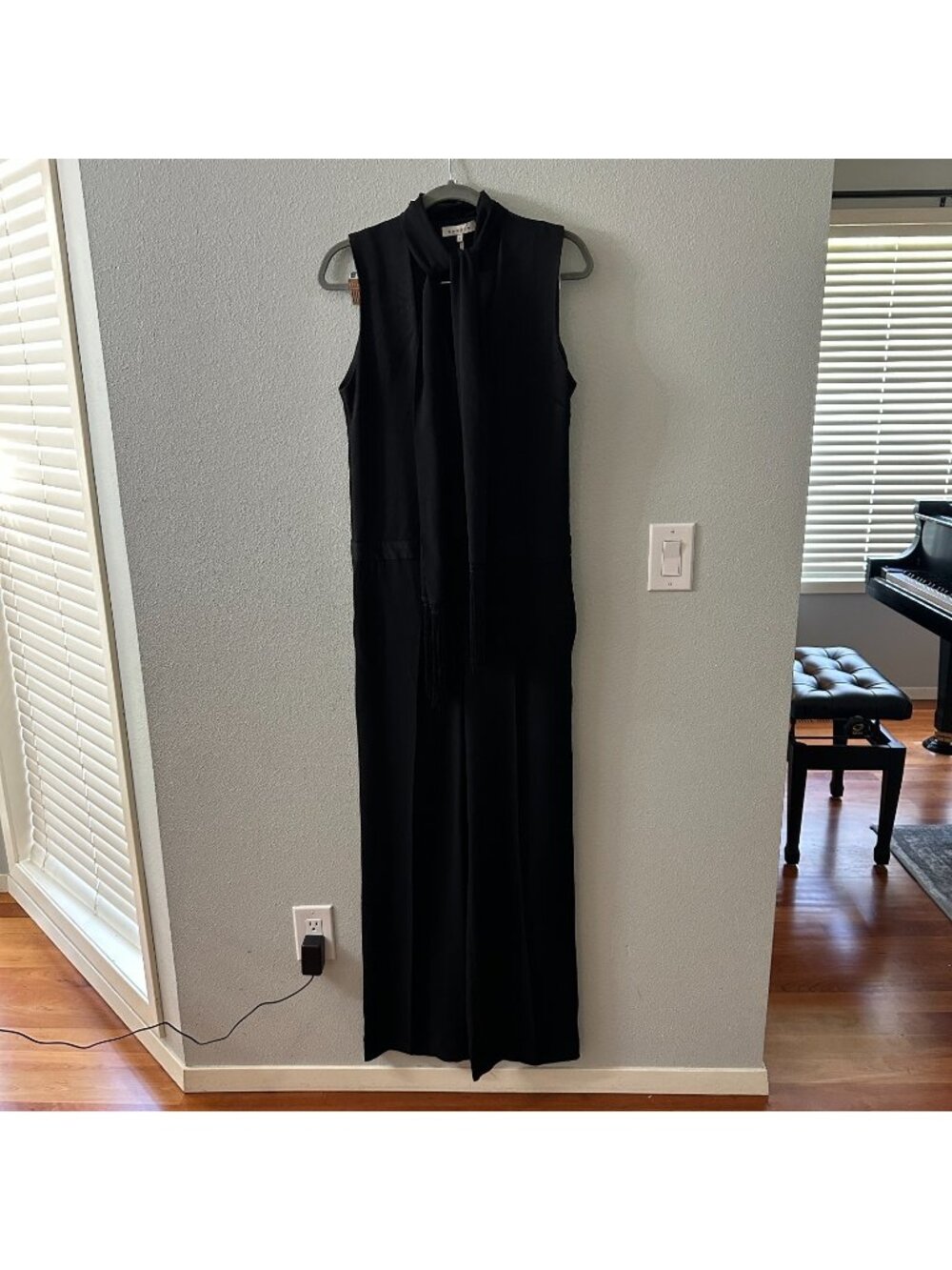 Sandro Paris Black Wide Leg Jumpsuit Sleeveless Women's 2 Scarf
